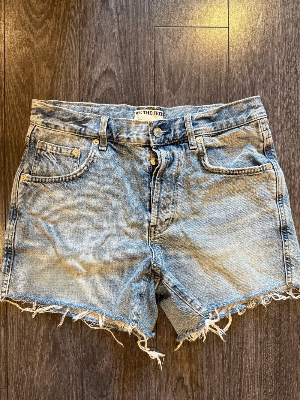 We The Free Light Blue Frayed Denim Cutoff Shorts